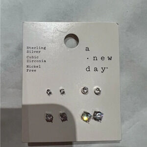 Sterling Silver Cubic Zirconia Earrings Studs Nickel Free |a new day( See Desc)